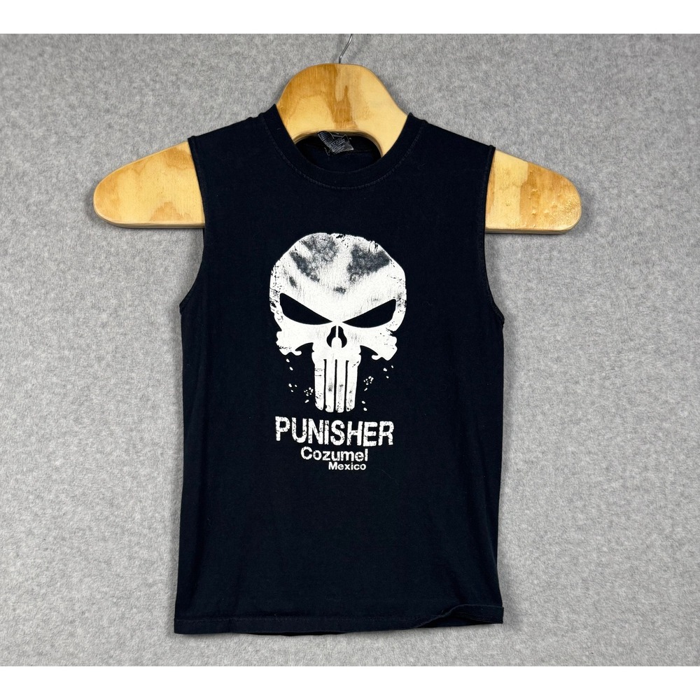 Caribbean Punisher Muscle Tee Mens Small Black Excellent Cozumel Mexico Graphic